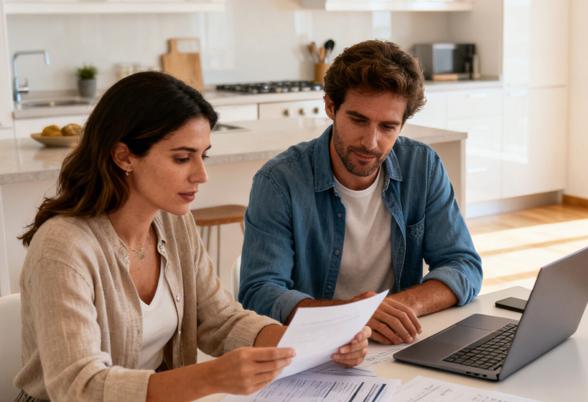 Casal a rever documentos financeiros para avaliar crédito consolidado