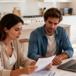 Casal a rever documentos financeiros para avaliar crédito consolidado