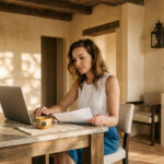 Mulher a analisar documentos e condições antes de pedir um crédito pessoal em Portugal