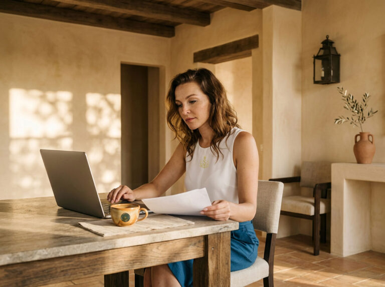 Mulher a analisar documentos e condições antes de pedir um crédito pessoal em Portugal