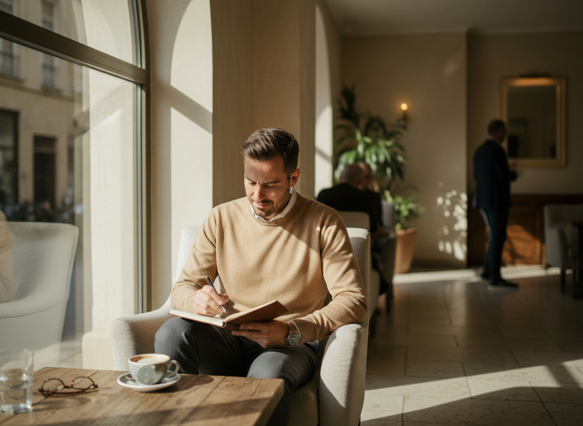 Homem a analisar opções de crédito pessoal em Portugal