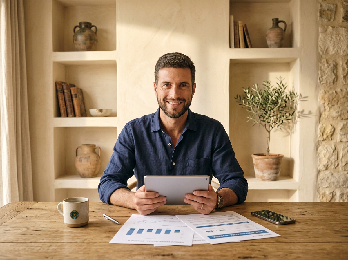 Homem a analisar informação sobre crédito pessoal num tablet